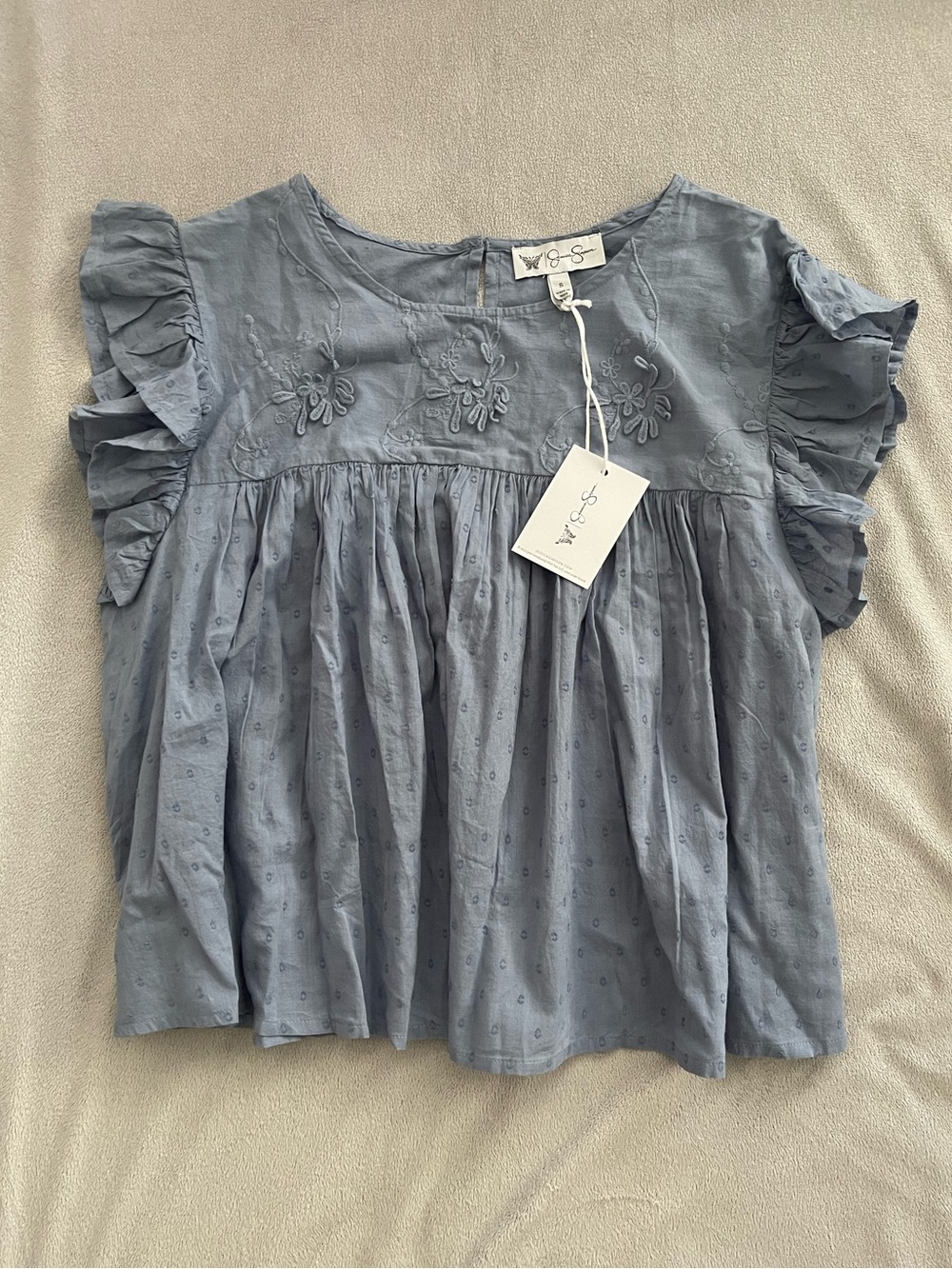 Jessica Simpson Chandler Flutter Sleeve Top - Blue size small 100% cotton